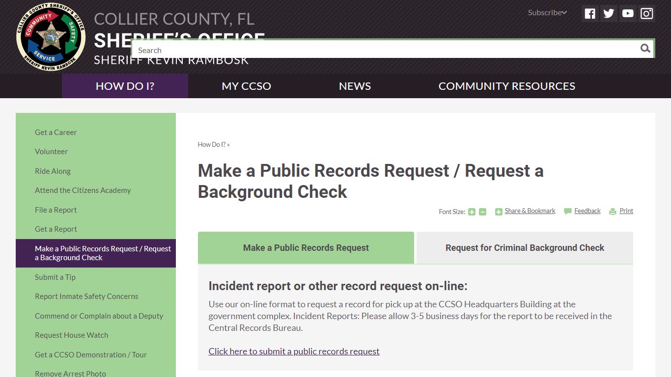 Make a Public Records Request / Request a Background Check | Collier ...
